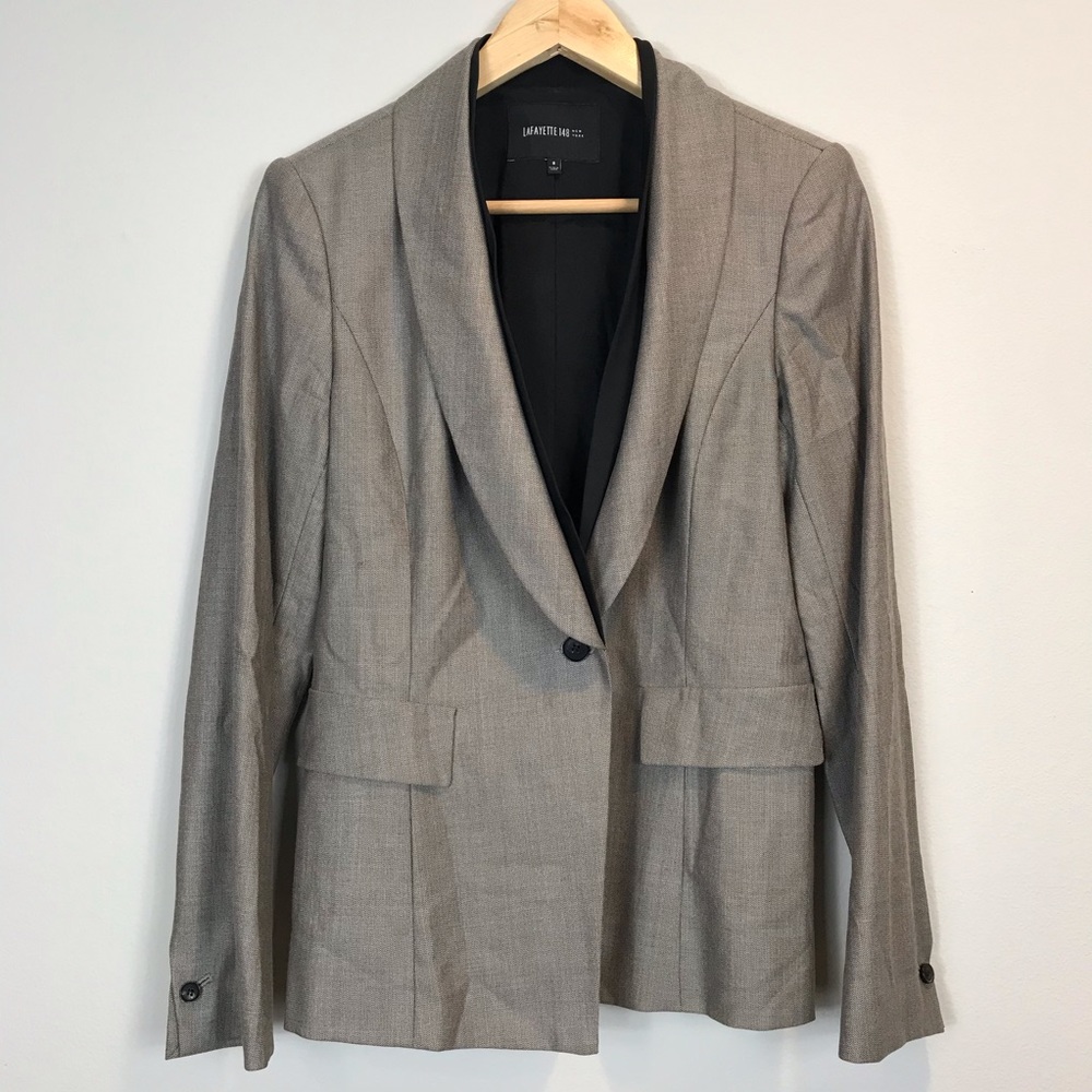 Lafayette 148 New York Tan Wool Double Layered Lapel Blazer